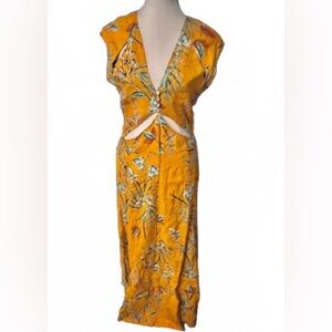 NWT Lanhtropy Pearl 100% Linen Cut Out Maxi Dress Tropical Designer Floral NEW